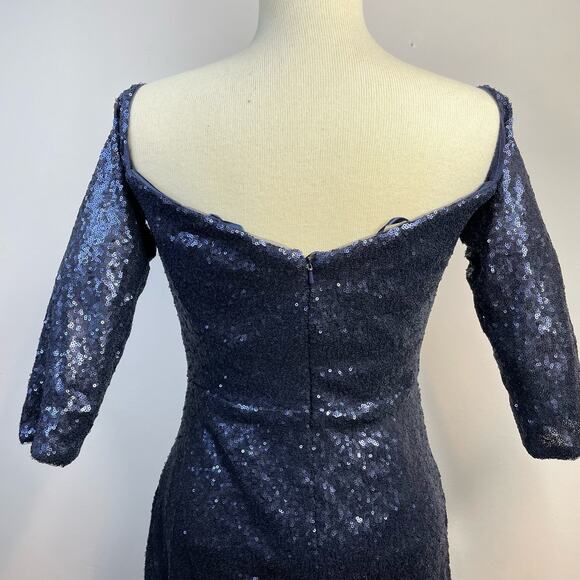 Rene Ruiz Collection Blue sequined ruched Knee Length Event Formal Dress 6 - Picture 12 of 15